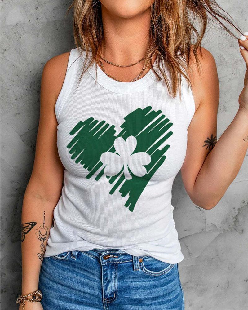 St. Patrick's Day Lucky Shamrock Heart Print Tank Top