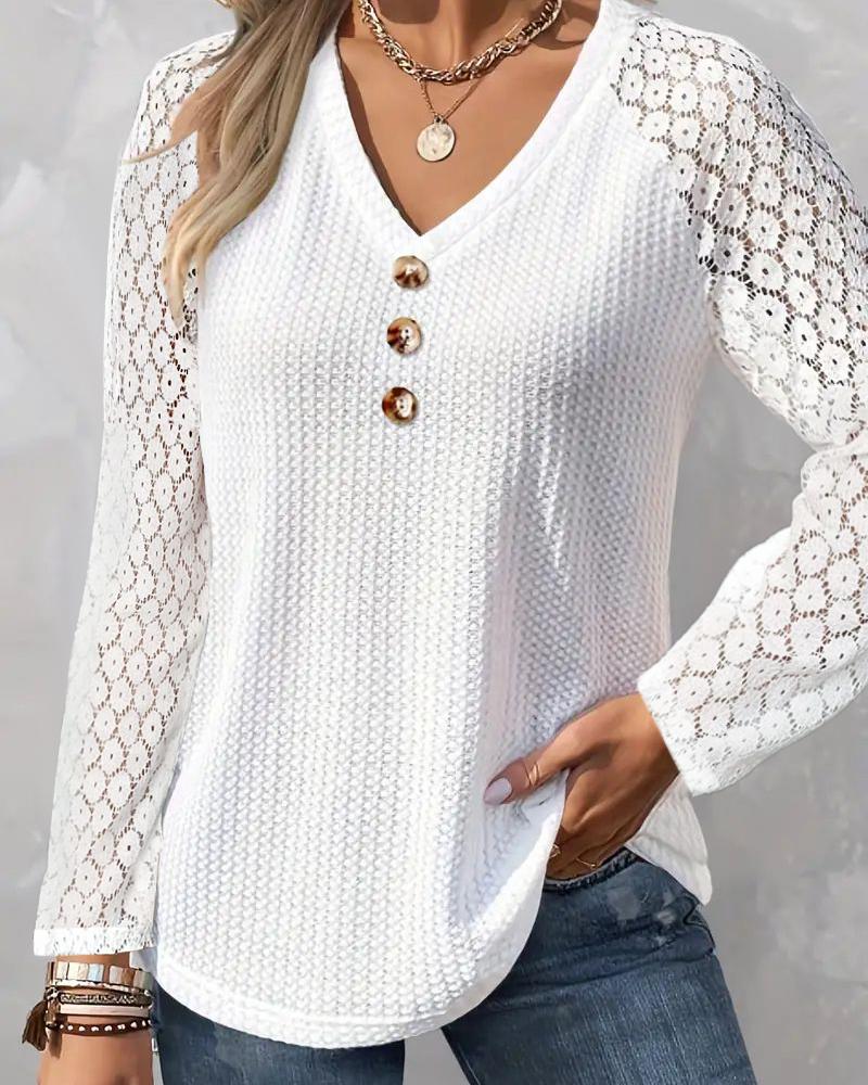 Lace Patch Button Decor Top