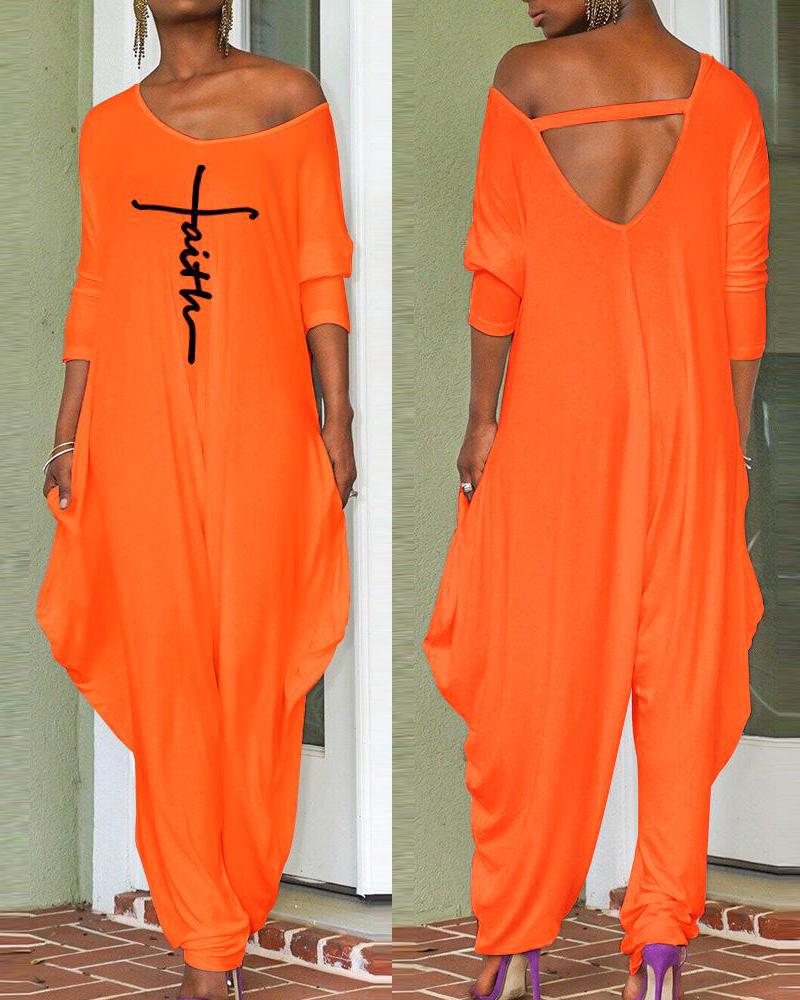 Faith Print Long Sleeve Harem Jumpsuit