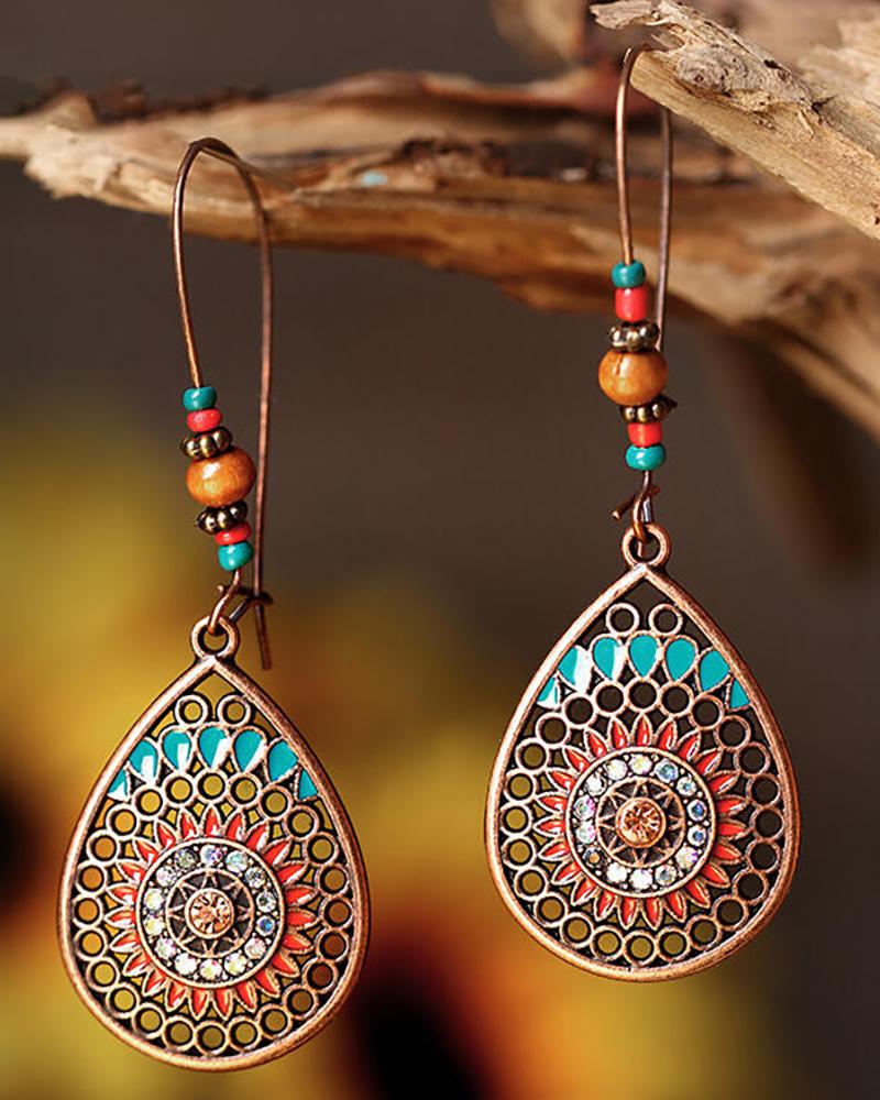 1Pair Bohemian Hollow Out Beaded Tear Drop Earrings