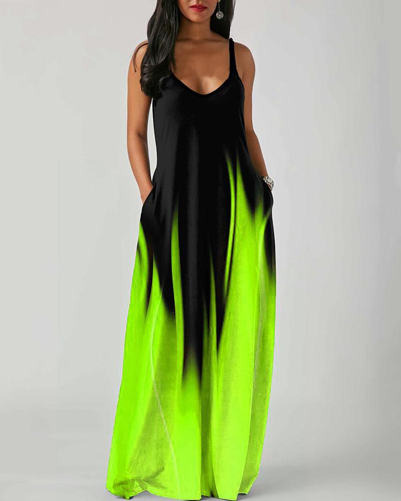 Abstract Print Colorblock Pocket Design Maxi Dress