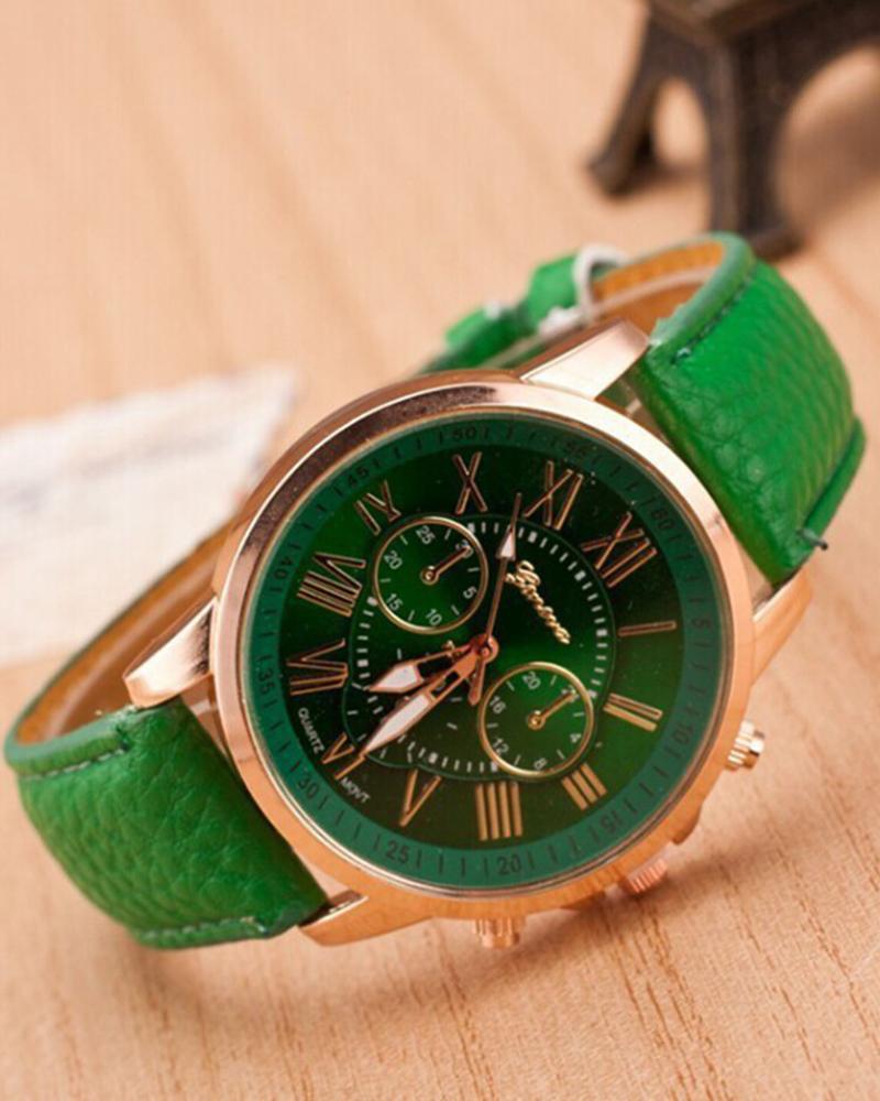 Watches  ChicMe 1pc Leather Band Quartz Watch