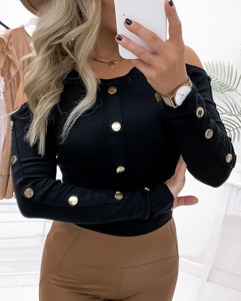 Cold Shoulder Buttoned Long Sleeve Top