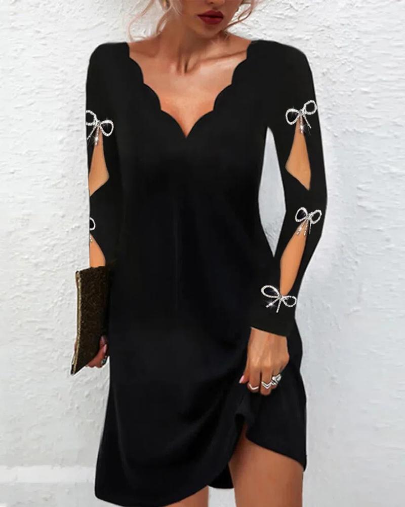 Bowknot Decor Long Sleeve Casual Dress