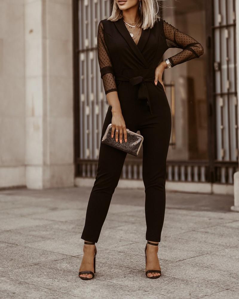 Contrast Mesh Long Sleeve Jumpsuit