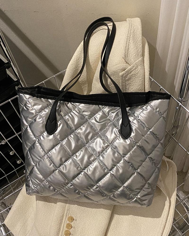 Metallic Large Capacity Quilted Tote Bag
