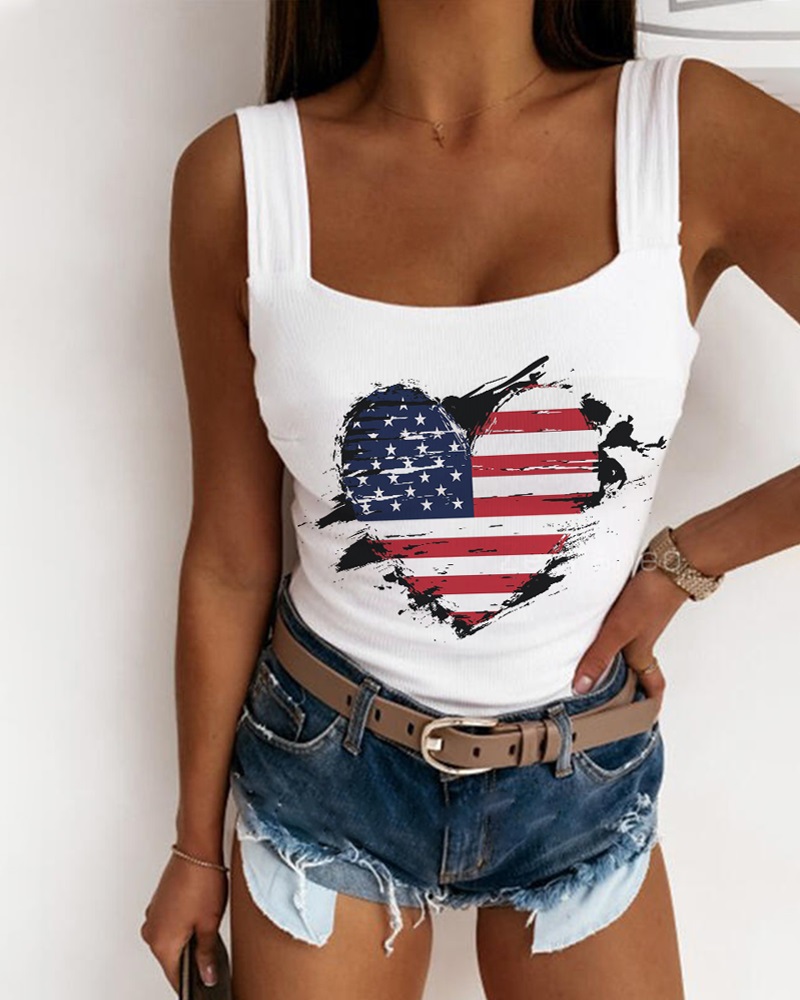 Independence Day Flag Heart Print Tank Top