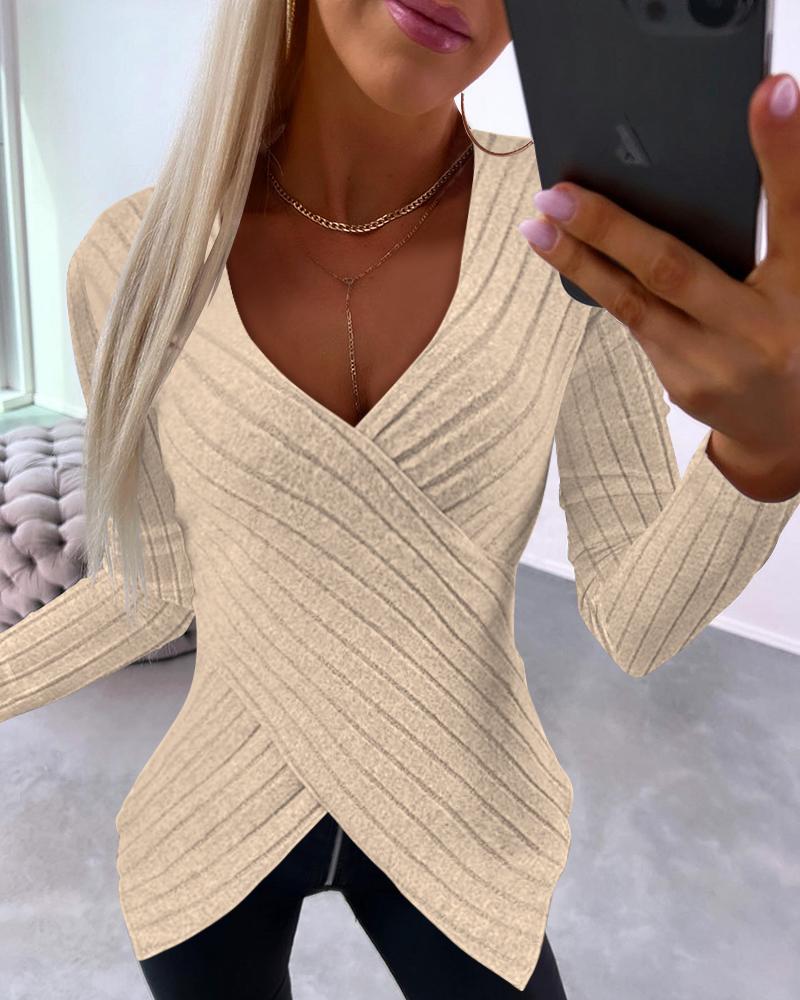 V-Neck Overlap Asymmetrical Long Sleeve Top