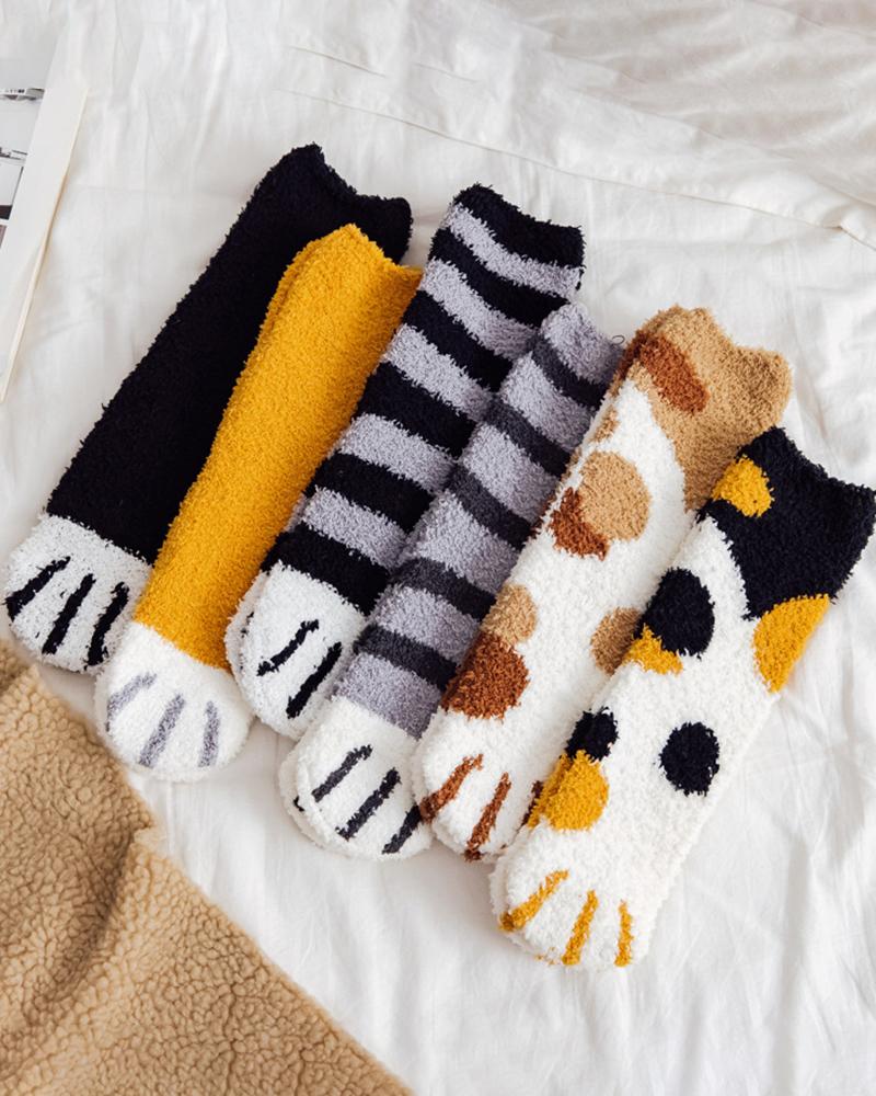 1Pair Christmas Animal Stripe Fuzzy Socks