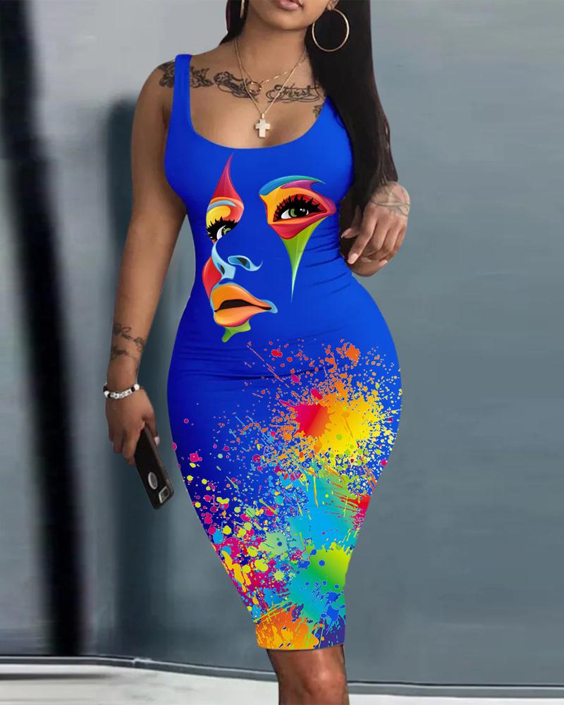 Figure Ink Splash Print Sleeveless Bodycon Dress