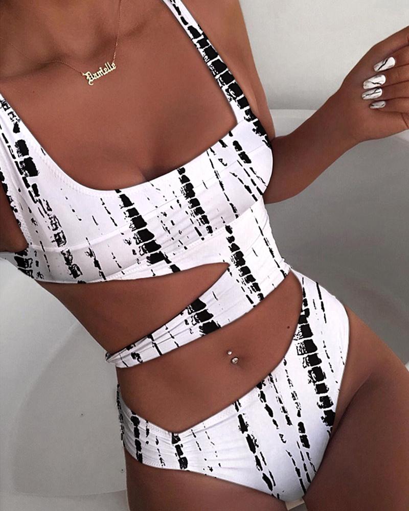  Cutout Tie Dye Print One-Piece Swimsuit