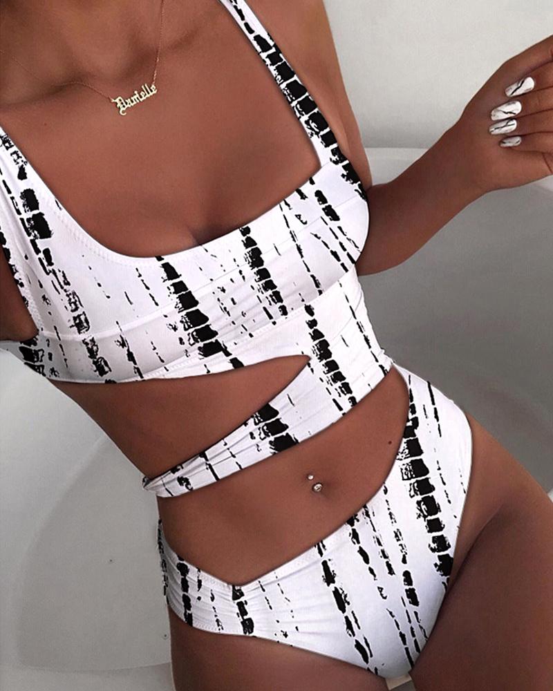 Cutout Tie Dye Print One-Piece Swimsuit