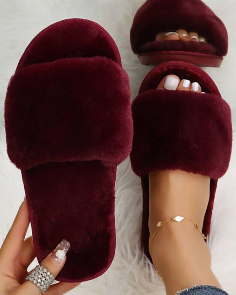Round Toe Fuzzy Casual Slippers
