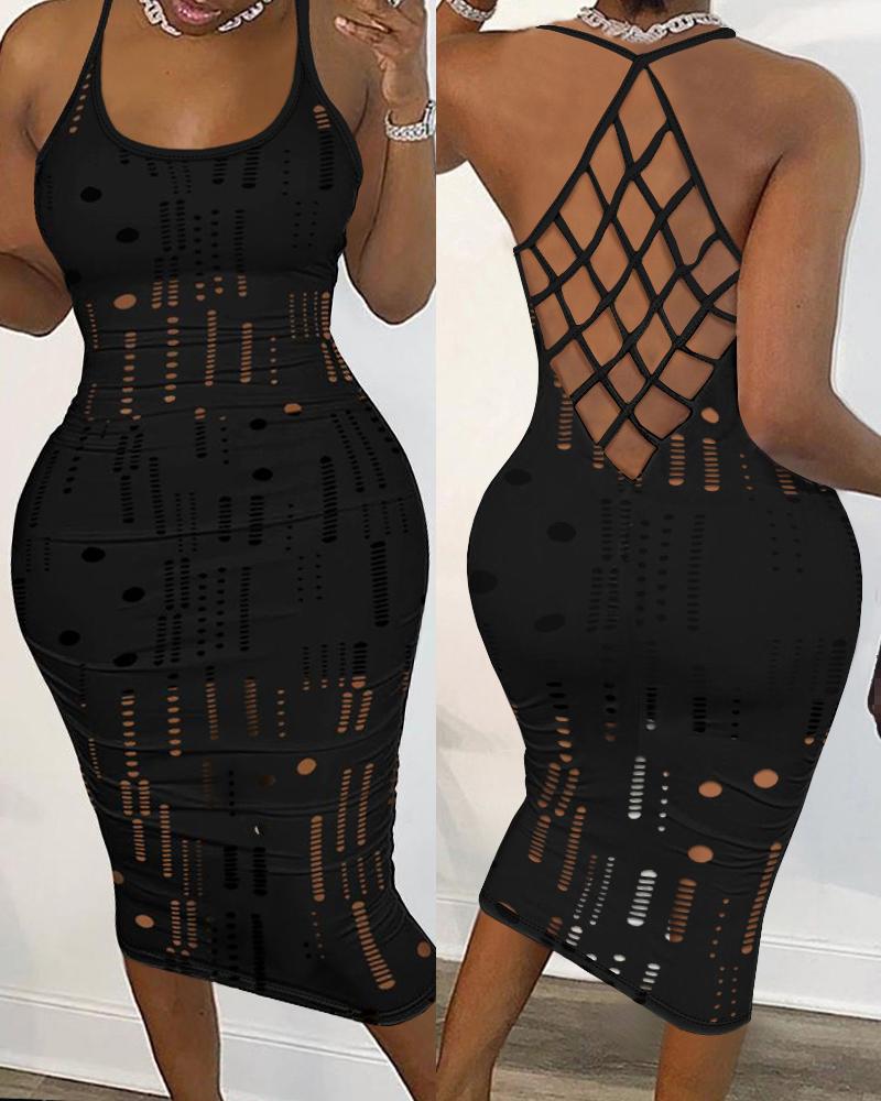 Hollow Out Fishnet Backless Bodycon Dress