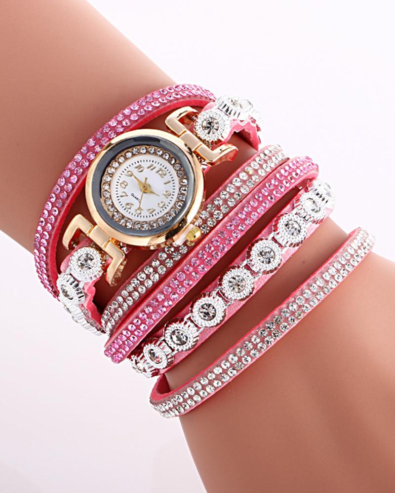 Watches 1pc Allover Rhinestone Stackable Bangle Quartz Watch