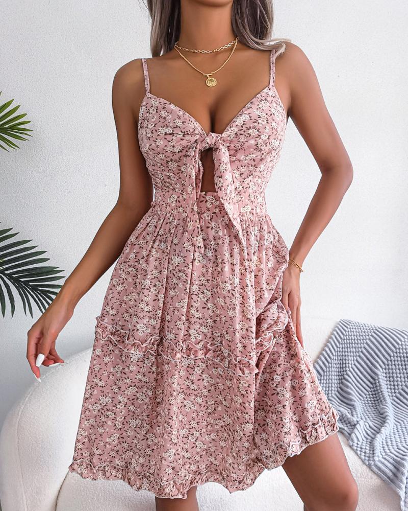 Ditsy Floral Print Ruffles Casual Dress