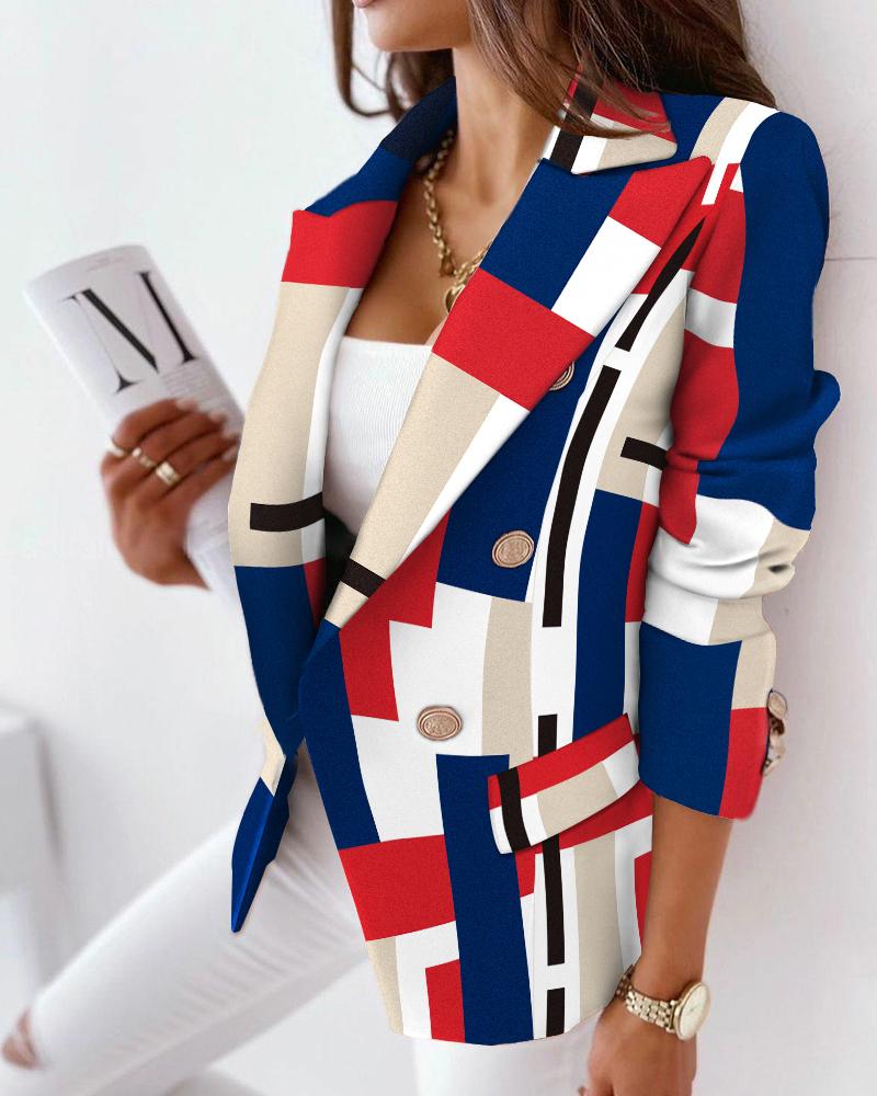 Abstract Lapel Collar Flap Detail Double Breasted Blazer