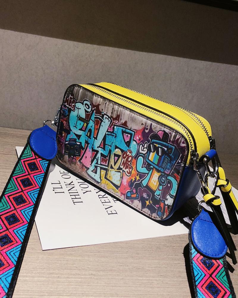 Cartoon Letter Graphic Zipper Design Shoulder Bag