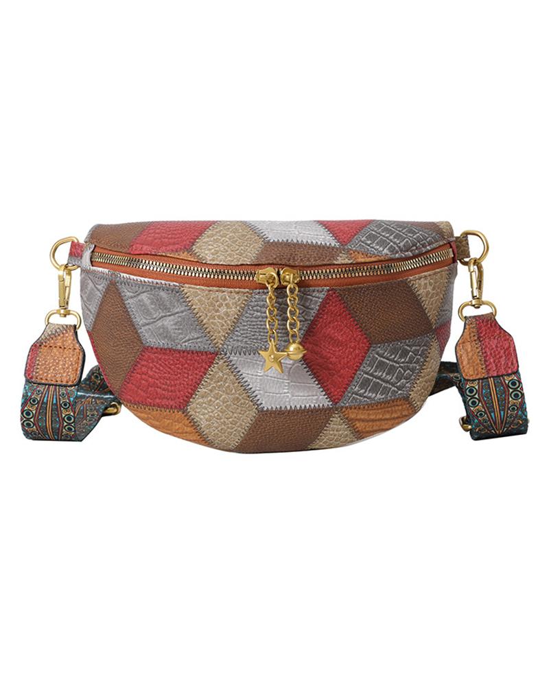 Tribal Strap Crossbody Bag Colorblock Argyle Fanny Pack