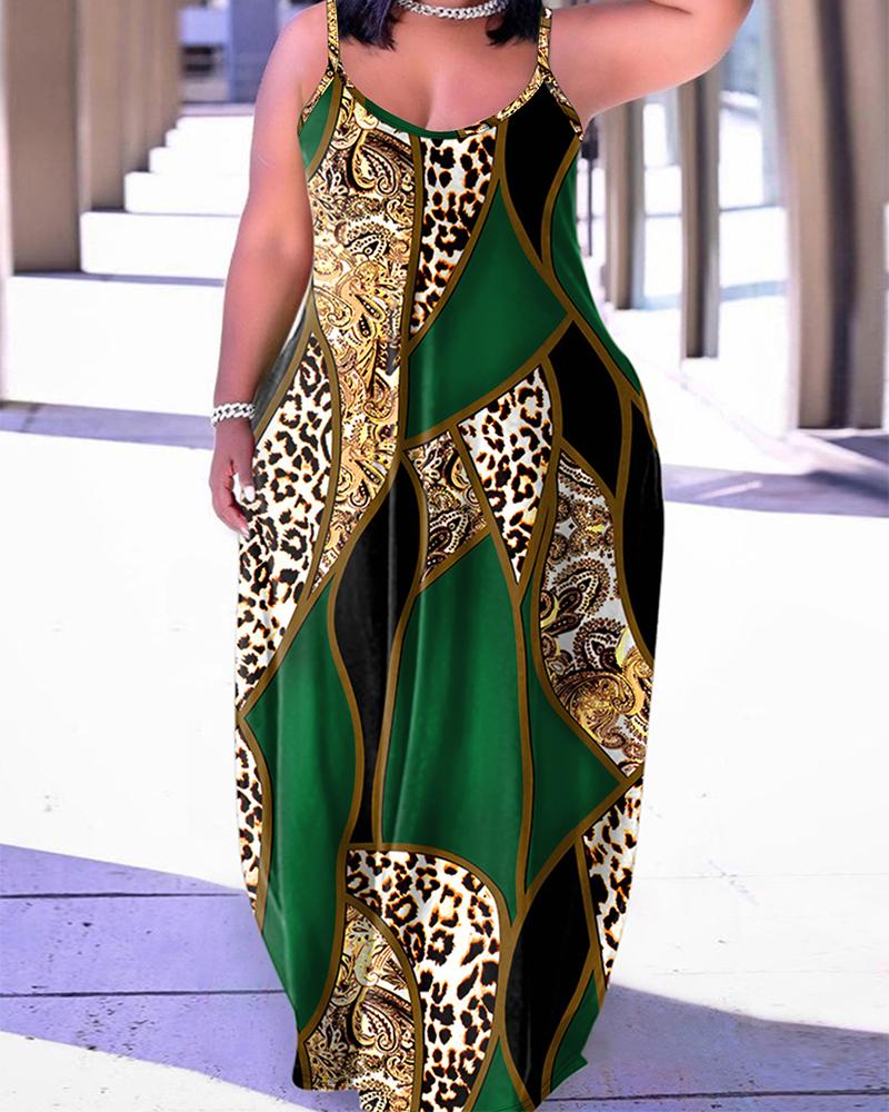 Plus Size Baroque Leopard Print Spaghetti Strap Maxi Dress