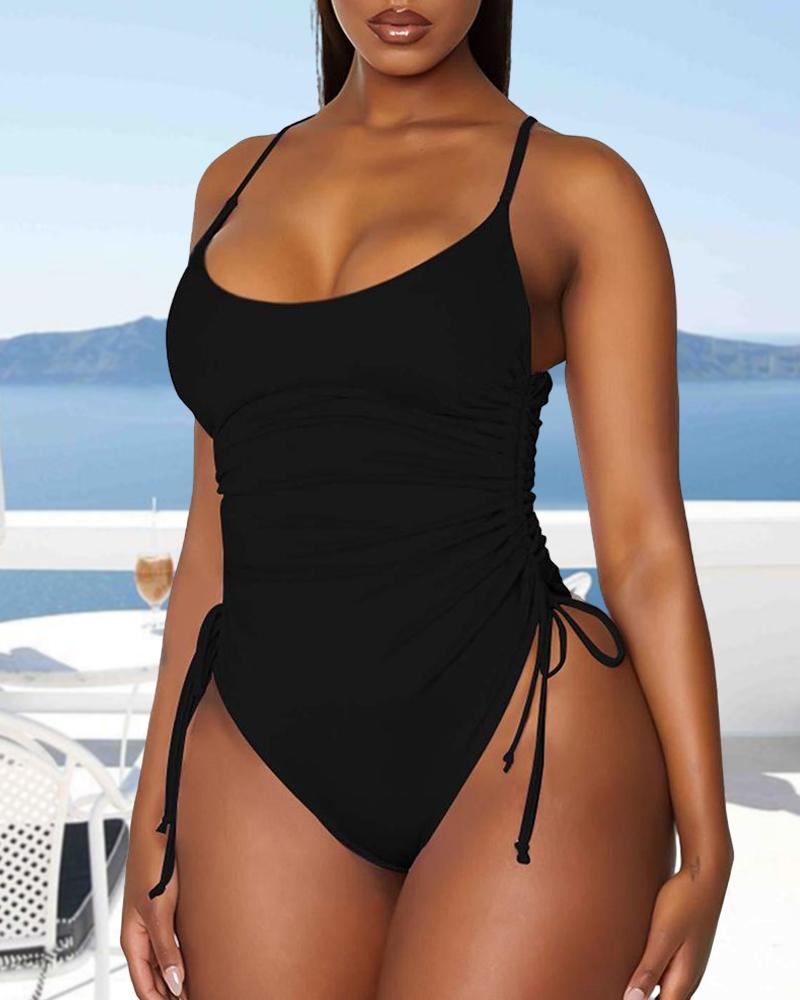 One-piece Drawstring U-Neck Sleeveless One Piece Swimsuit