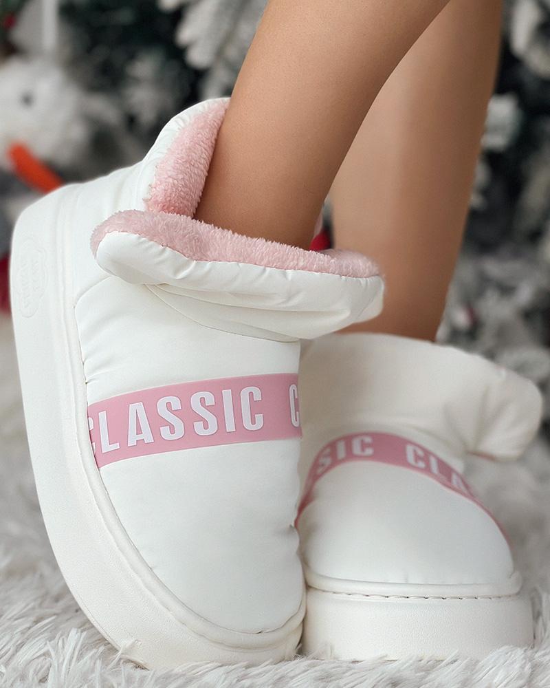 Letter Pattern Lined Puffer Bootie Slippers