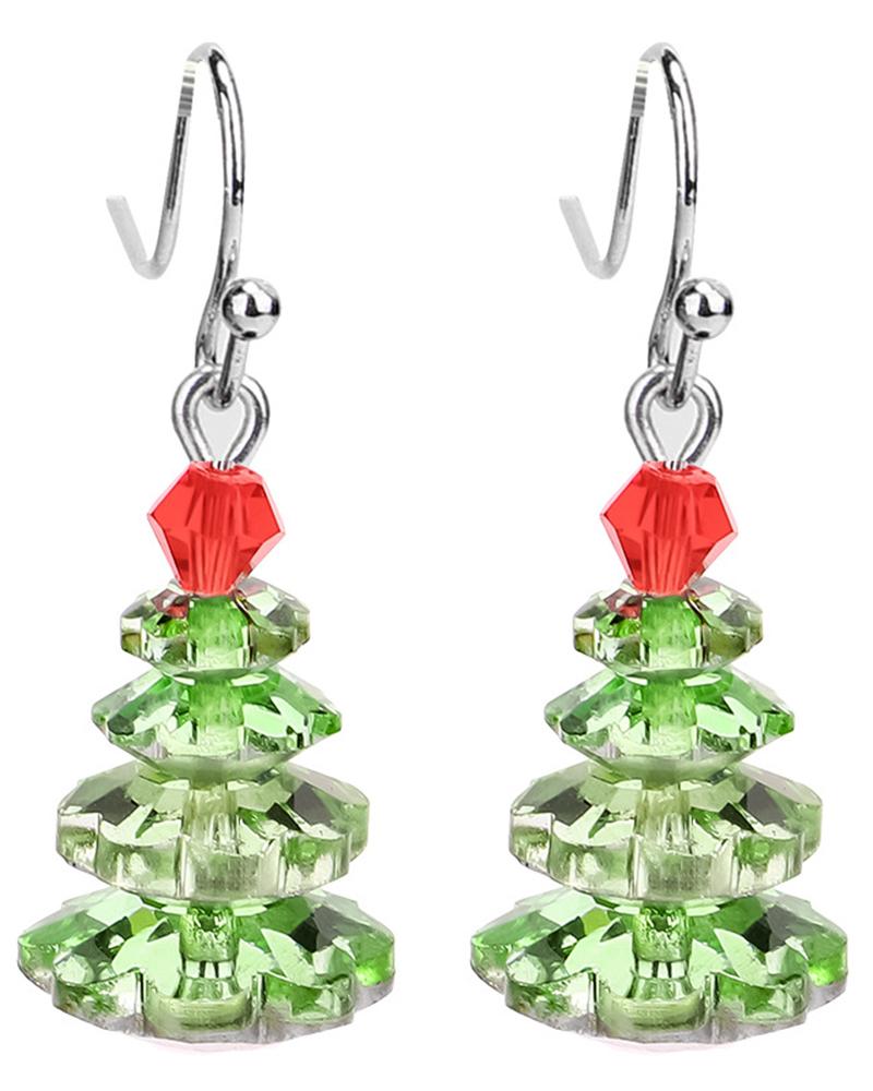 1Pair Crystal Christmas Tree Drop Earrings