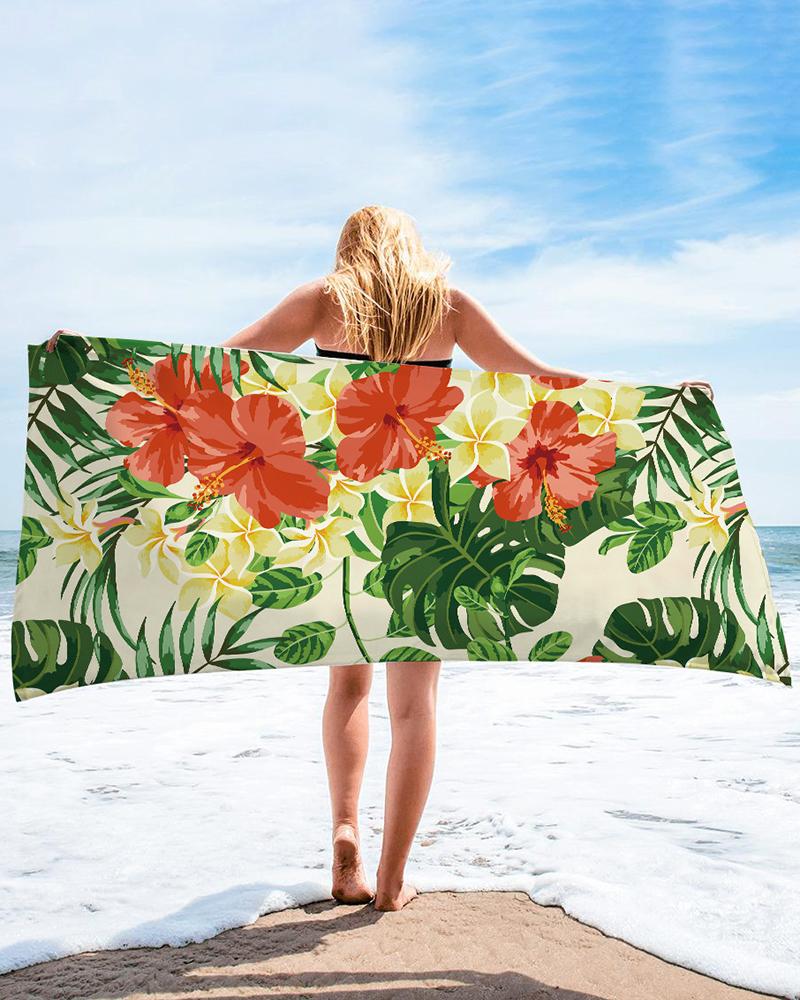 1pc Tropical Print Large Beach Blanket Bath Towel