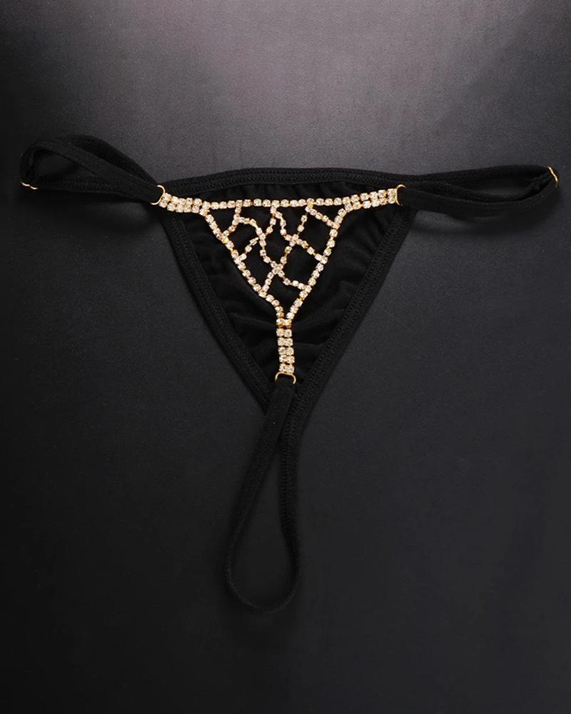 1pc Hollow Out Rhinestone Decor Thong Panty