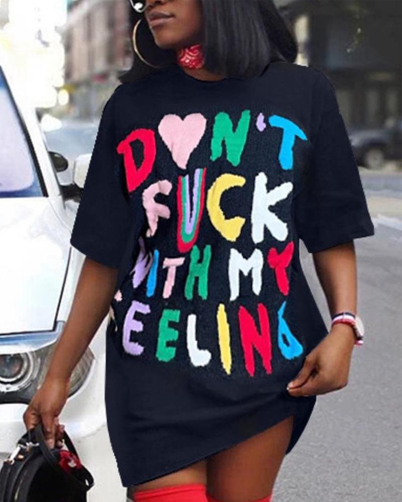 Slogan Print Casual T-shirt Dress