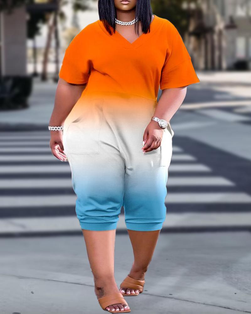 Jumpsuits&Rompers  ChicMe Plus Size Ombre Tie Dye Print Short Sleeve Jumpsuit