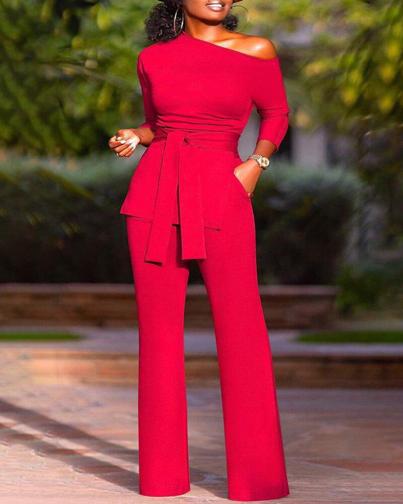 Plus Size Long Sleeve Split Hem Top & Pants Set