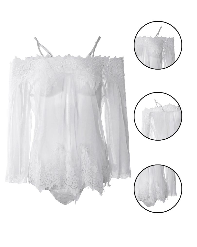 Eyelash Lace Sheer Mesh Cold Shoulder Babydoll