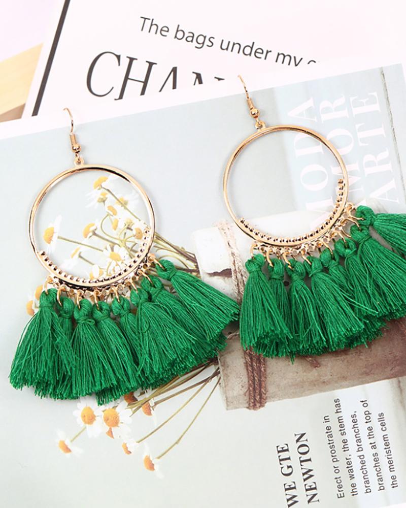 1Pairs Tassel Design Round Charm Drop Earrings