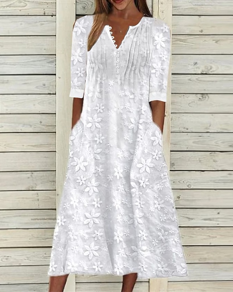 Floral Pattern Pocket Design Casual Dress