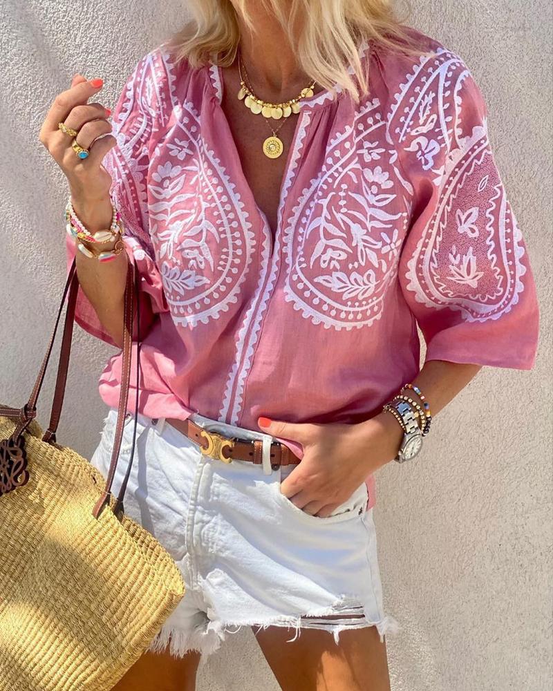 Tribal Print Ruched Detail Shirt