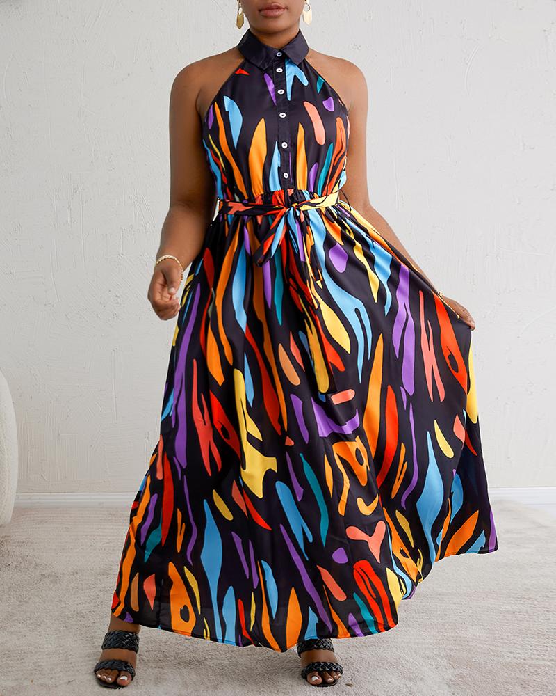 Plus Size Abstract Print Sleeveless Maxi Dress