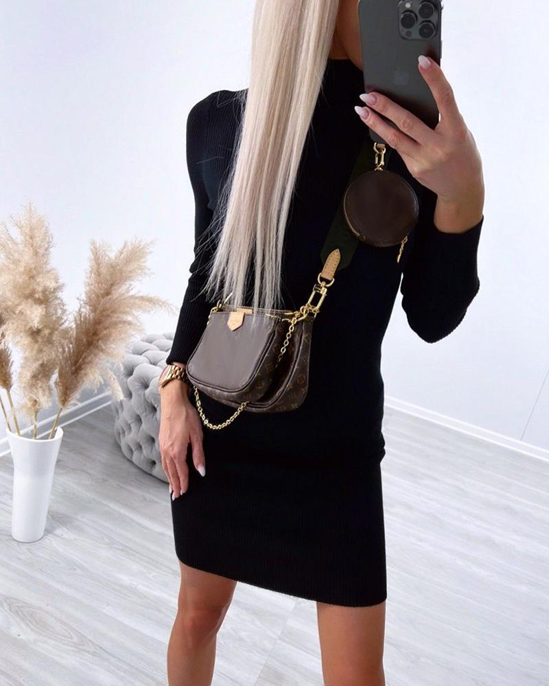 Turtleneck Long Sleeve Knit Sweater Dress