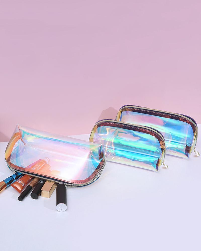 make up bag  ChicMe 3PCS Holographic Makeup Bag Cosmetic Travel Bag Portable Waterproof Iridescent Pouch Makeup Organizer