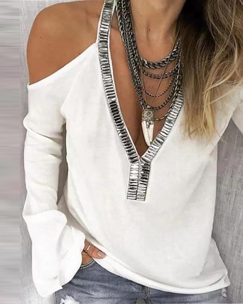 Cold Shoulder Contrast Sequin Top