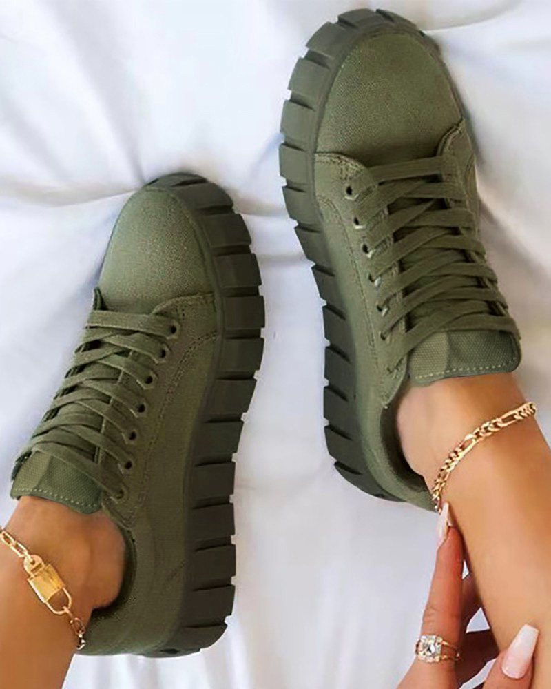 Eyelet Lace-up Platform Sneakers