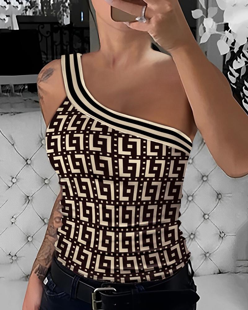 Striped Tape Patch Geometric Print Tank Top