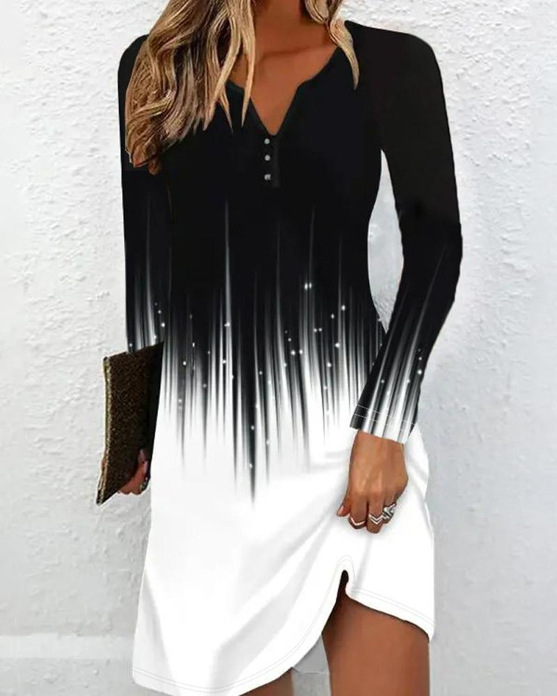 Abstract Print Colorblock Notch Neck Casual Dress