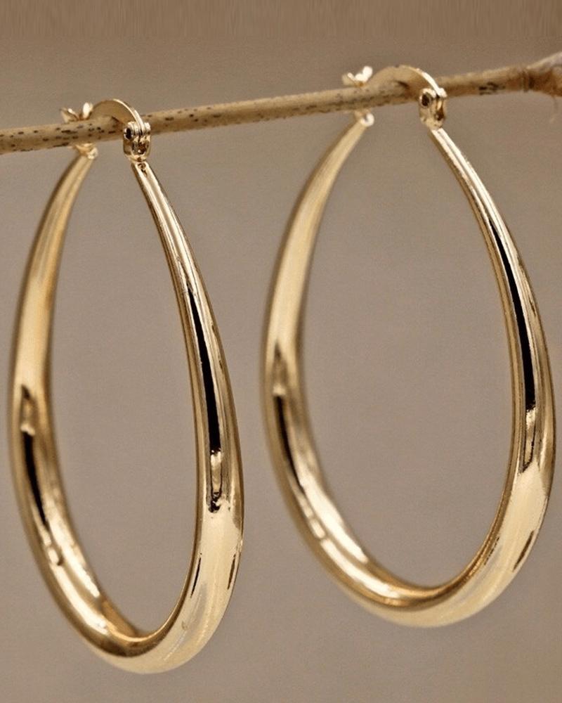 1Pair Oval Shaped Hollow Hoop Earrings