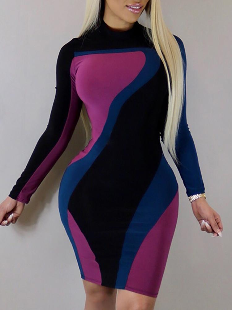 Stylish Color Block Bodycon Mini Dress