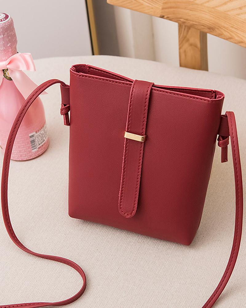 Buckled Detail Crossbody Shoulder Bucket Bag