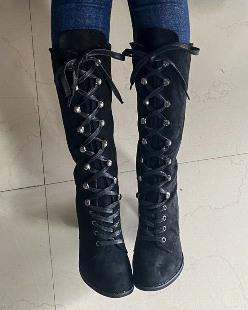 Lace-up Chunky Heel Boots