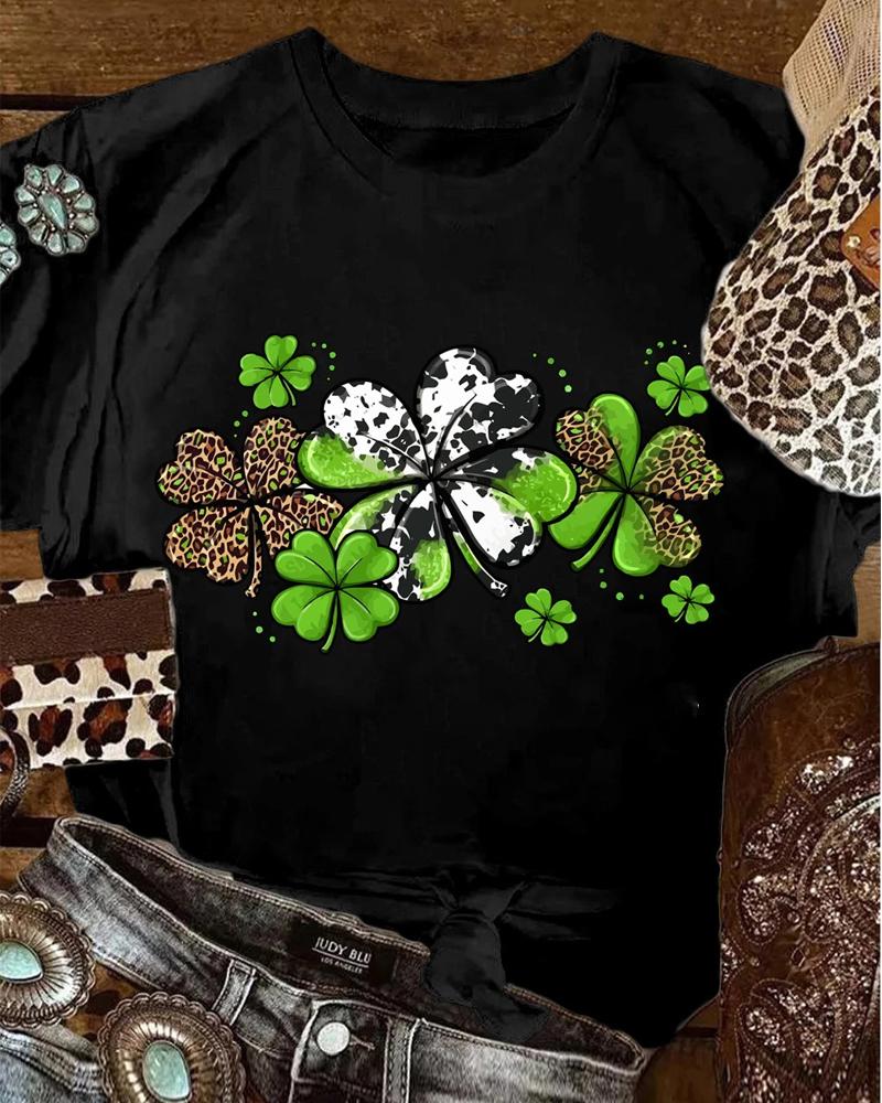 St. Patrick's Day Lucky Shamrock Print Casual T-shirt