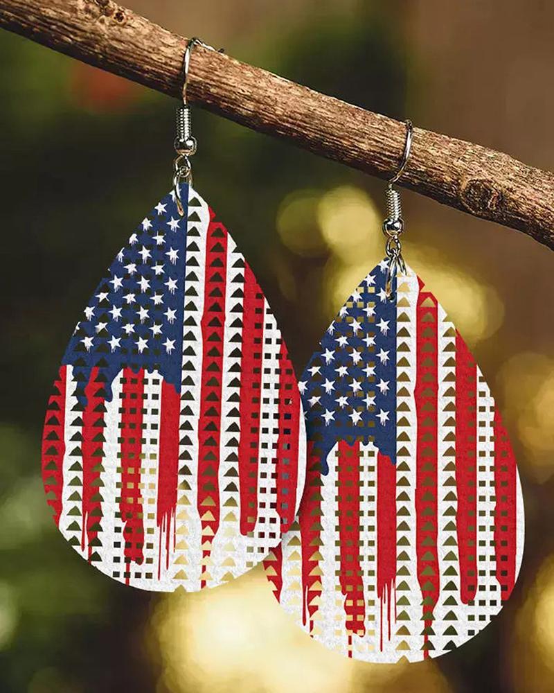 1Pair Independence Day Flag Hollow Out Hook Earrings