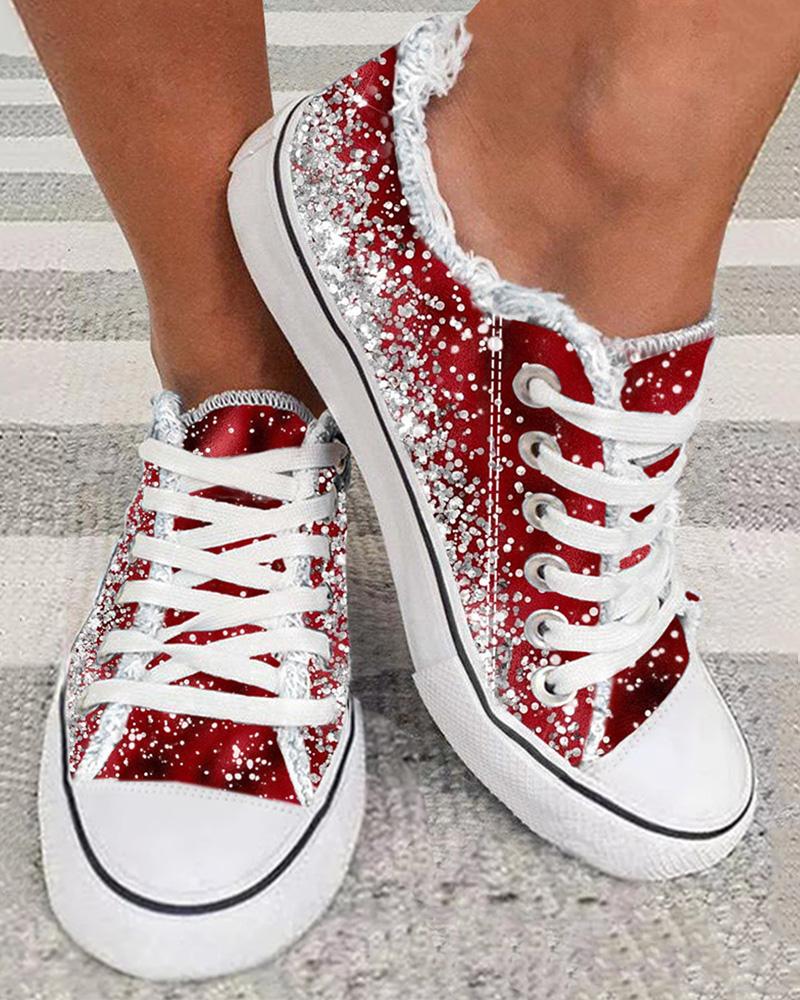 Christmas Ombre Lace-up Raw Hem Sneakers